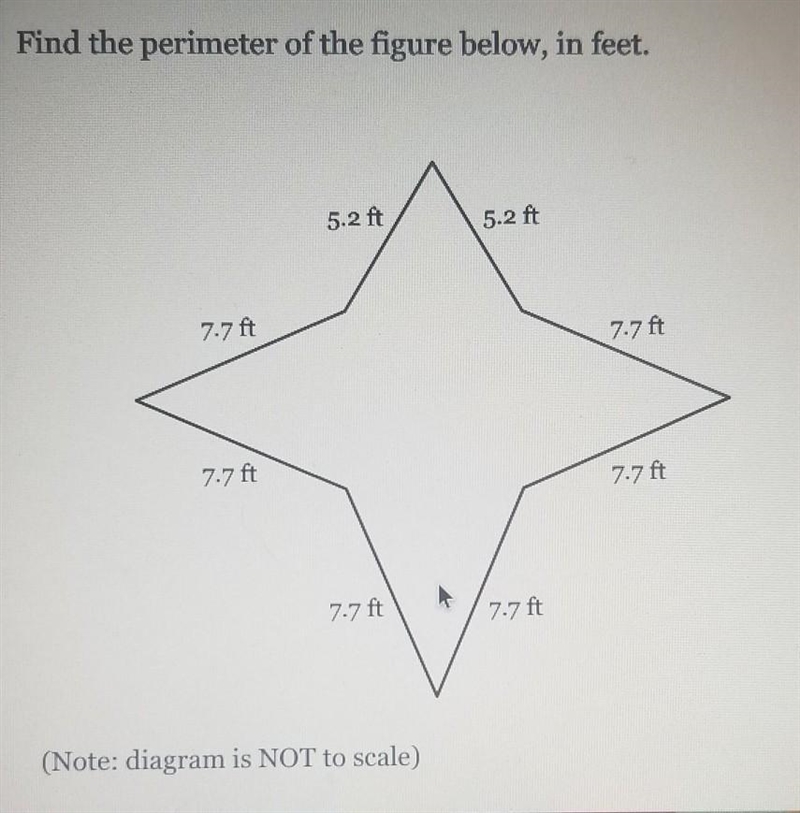 Find the perimeter of the figure below, in feet (Note: Diagram is NOT to scale)​-example-1