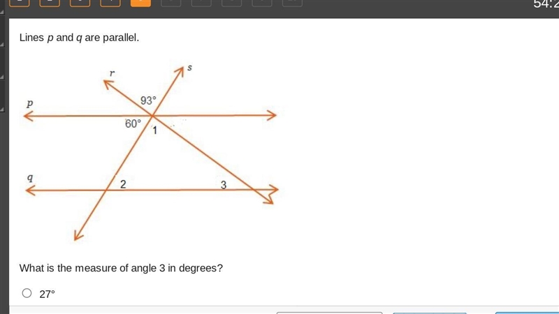 Lines p and q are parallel. Parallel lines p and q are cut by transversals r and s-example-1