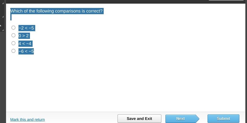 Which of the following comparisons is correct? -2 2 4<−4 −6< −5-example-1