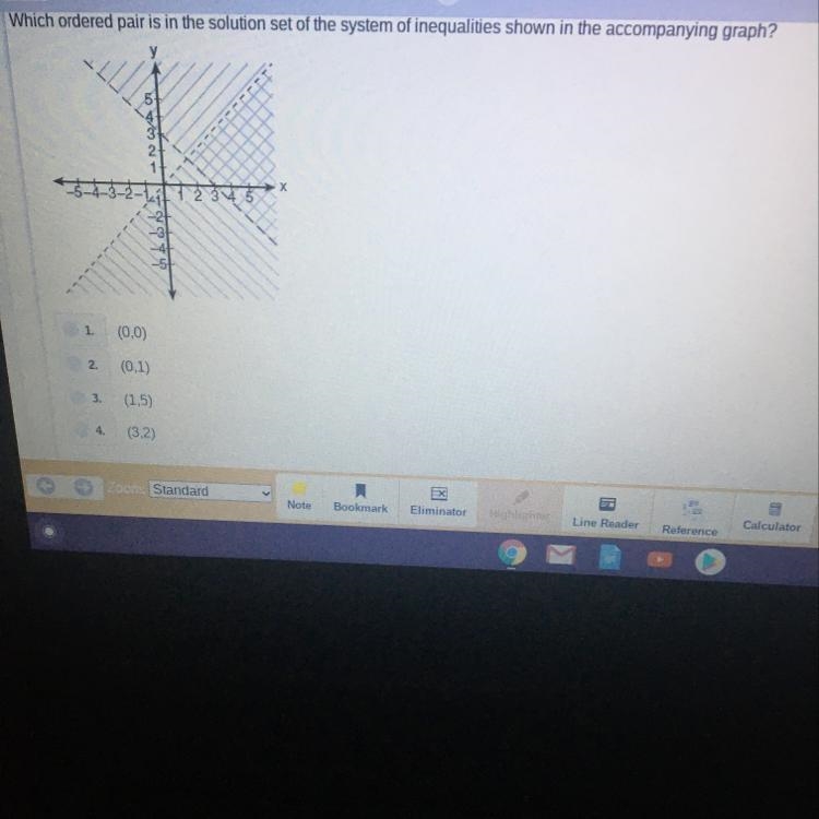 Which ordered pair is in the solution of the system of inequalities shown in the accompanying-example-1