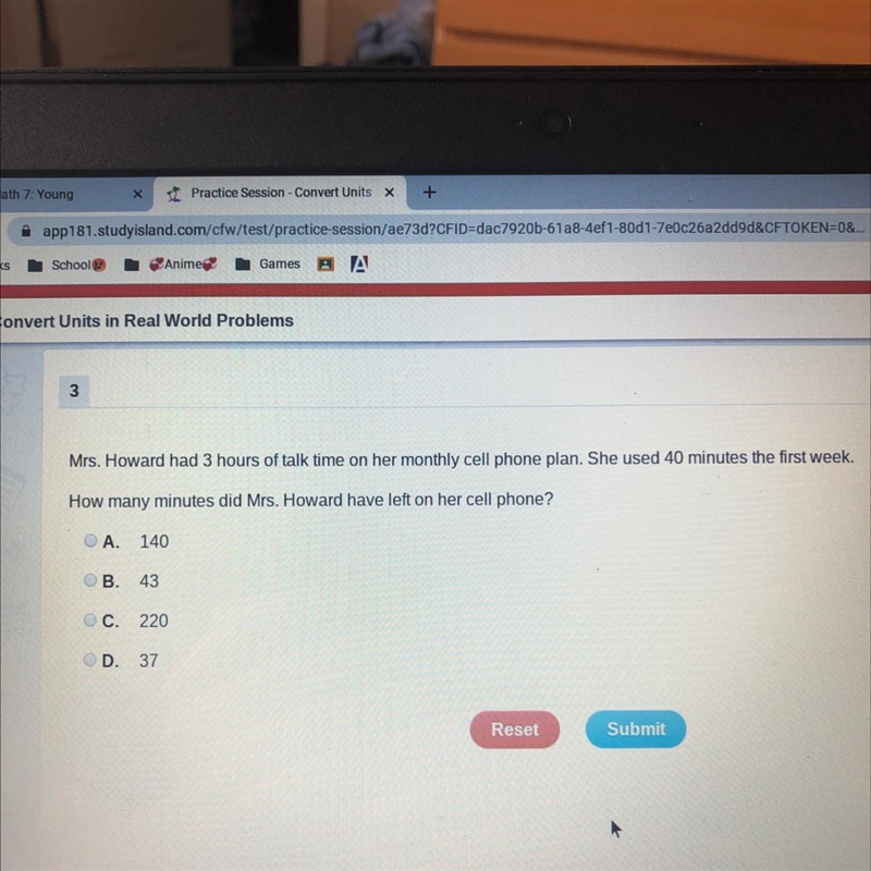 Mrs.Howard had 3 hours of talk on her monthly cell phone plan. She used 40 minutes-example-1