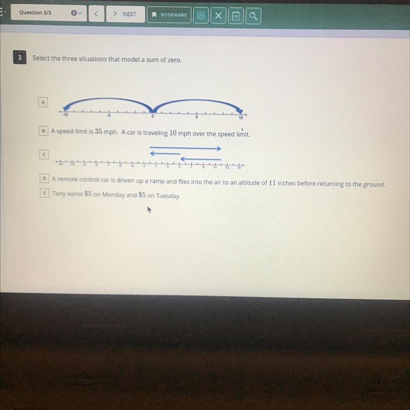 Select the three situations that model a sum of zero.-example-1