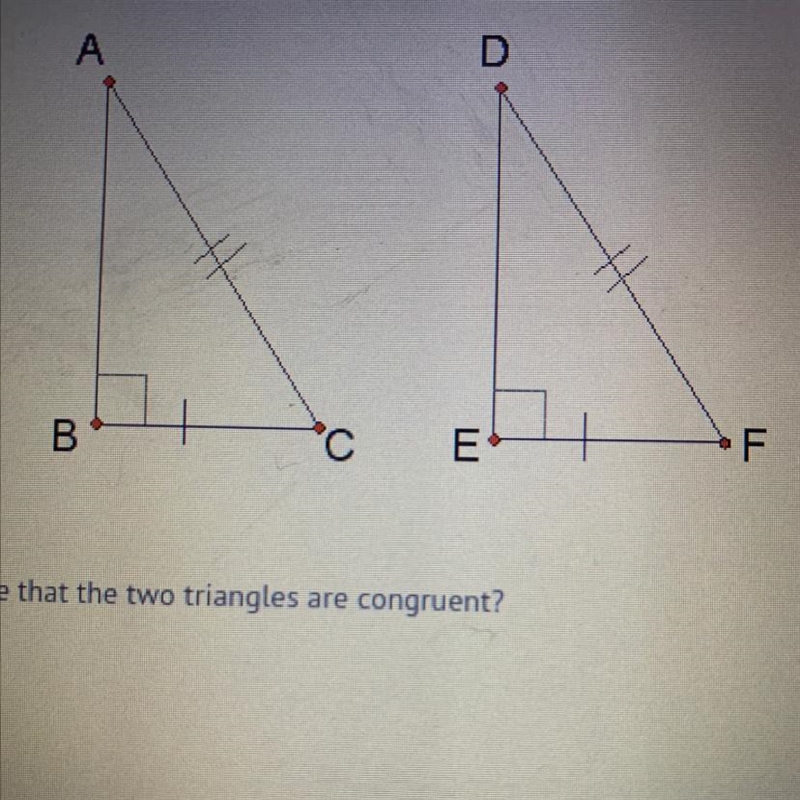 What theorem can be used to prove that the two triangles are congruent? A) HL B) LA-example-1