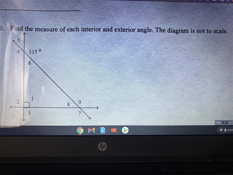 Find the measure of each interior and exterior angle. The diagram is not to scale-example-1