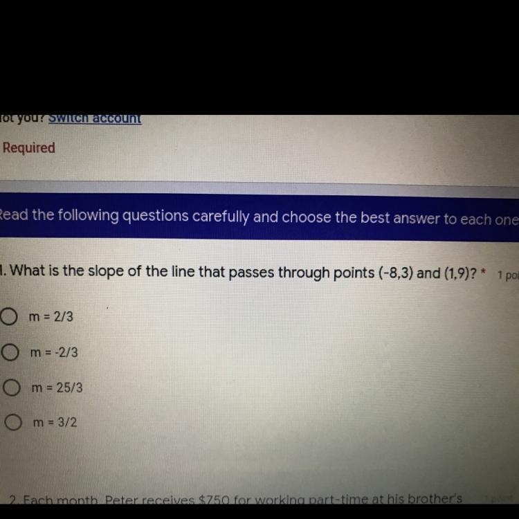 1. What is the slope of the line that passes through points (-8,3) and (1,9)?-example-1