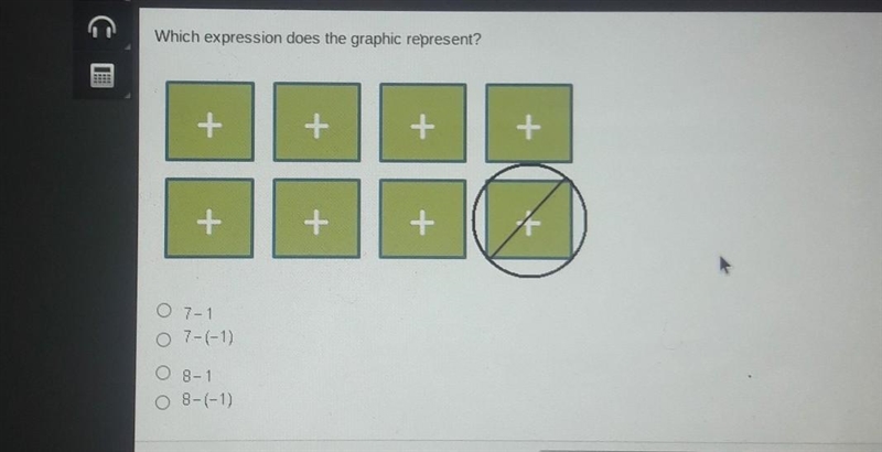 Which expression does the graphic represent? ○ 7-1 ○ 7-(-1) ○ 8-1 ○ 8-(-1)​-example-1