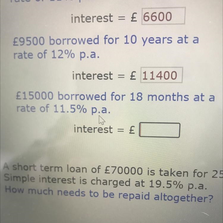 £15000 borrowed for 18 months at a rate of 11.5%-example-1