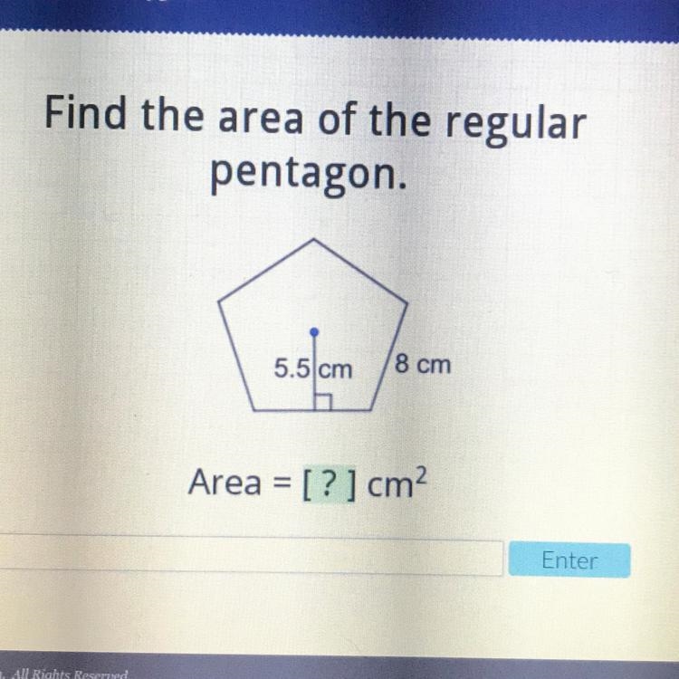 Find the area of the regular pentagon. 5.5 cm 8 cm-example-1