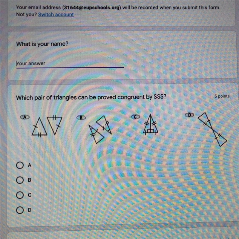 Which pair of triangles can be proved congruent by sss?-example-1