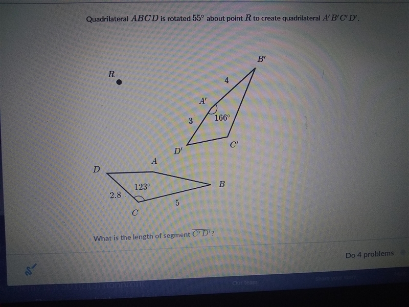 Quadrilateral ABCD is rotated 50 degrees about point R to create quadrilateral A' B-example-1