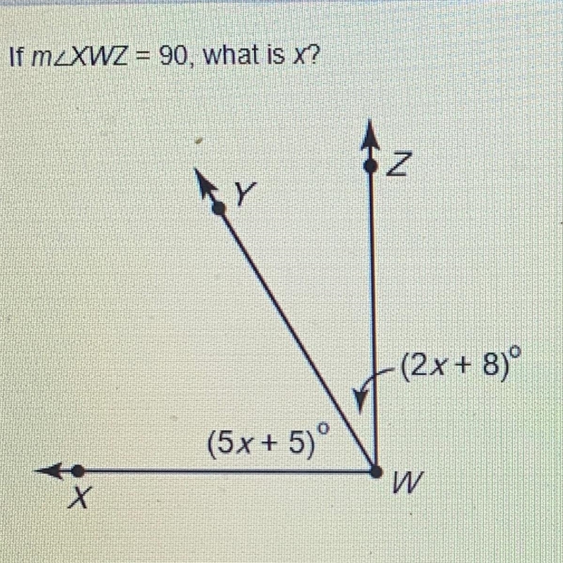 If mXWZ = 90, what is x?-example-1