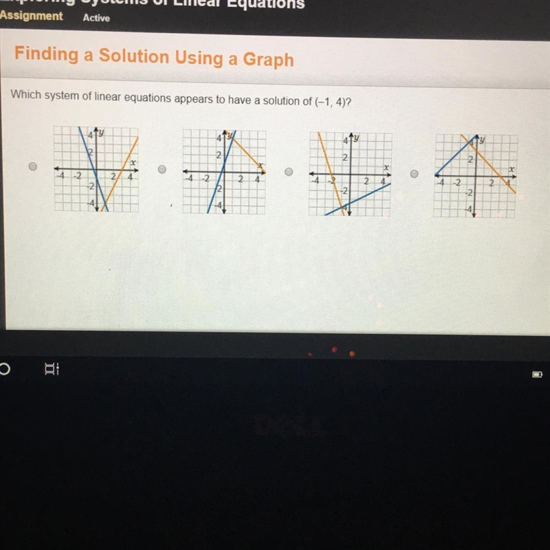 Which system of linear equations appears to have a solution of (-1, 4)?-example-1