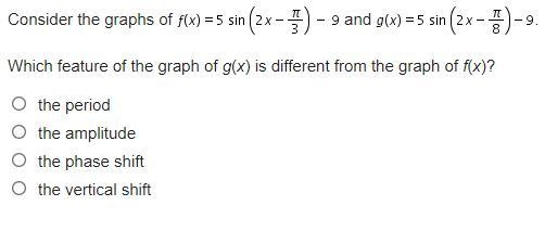 Consider the graphs of Equals 5 sine (2 x minus StartFraction pi Over 3 EndFraction-example-1