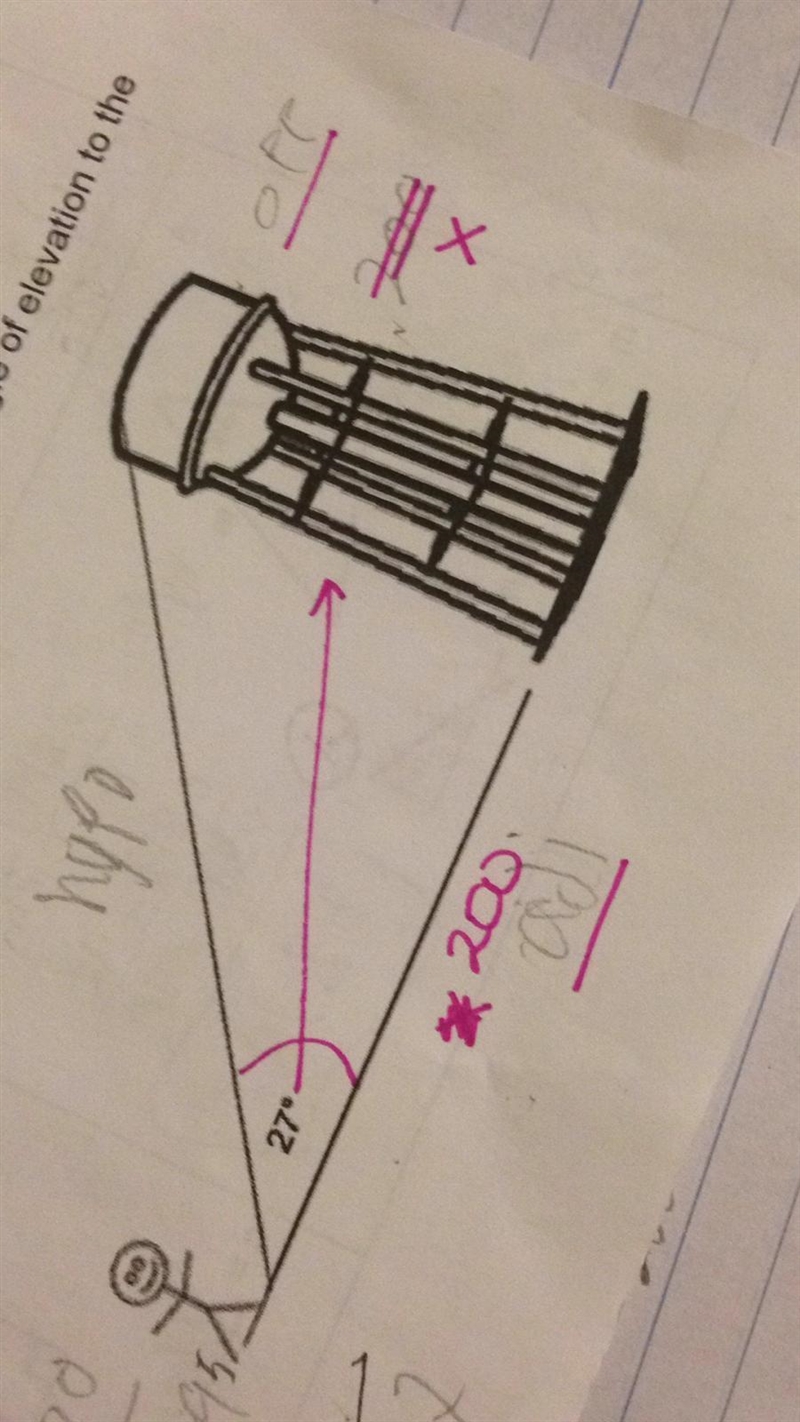 Mr.Hall stands 200 meters from the base of the water tower. He finds the angle of-example-1