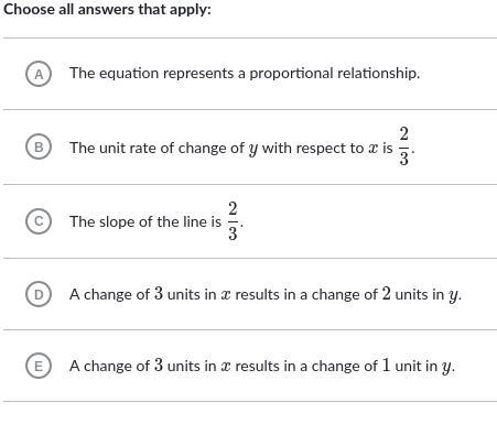 Graph y=(2)/(3) x Which of the following statements are true?-example-2