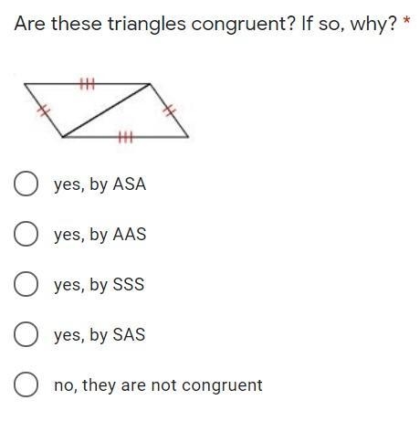 Are these triangles congruent? If so, why?-example-1