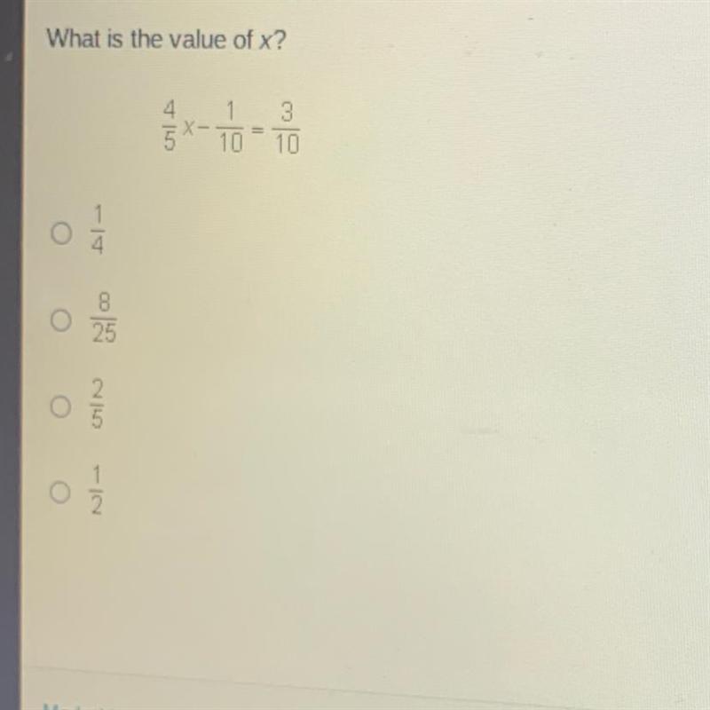 What is the value of x? 4/5 times 1/10 =3/10-example-1