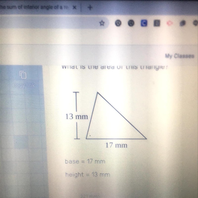 13 mm 17 mm What would the area of the triangle-example-1