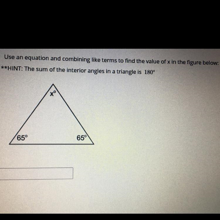 Use an equation and combining like terms to find the value of x in the figure below-example-1