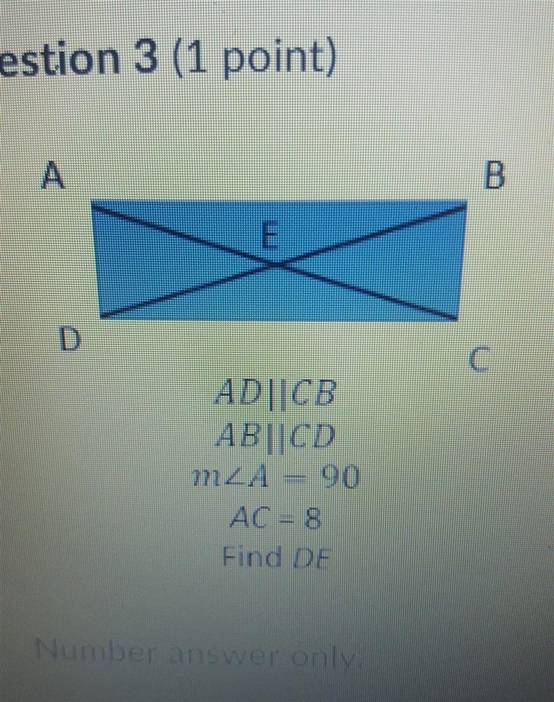 AD||CB AB||CD m2A = 90 AC = 8 find DE​-example-1