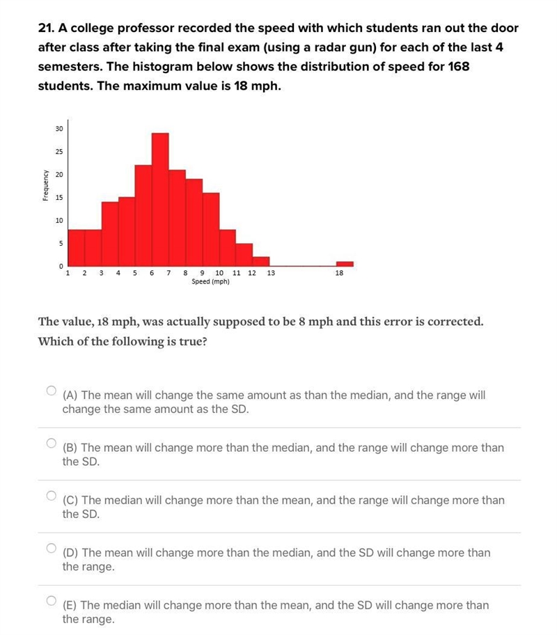 21. A college professor recorded the speed with which students ran out the door after-example-1