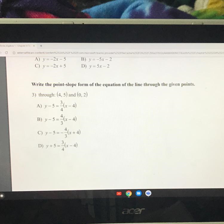 PLEASE HELP Write the point-slope form of the equation of the line through the given-example-1