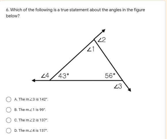 PLS HELP ILL GIVE BRAILSIT Which of the following is a true statement about the angles-example-1