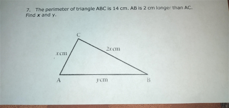 From the diagram let x represent side of AB and y represent side of AC-example-1