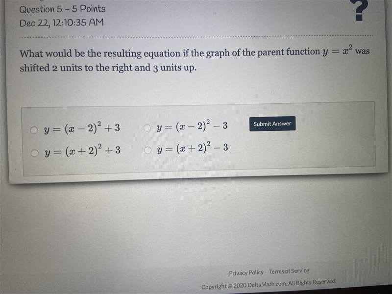 What would be the resulting equation in the graph of the parent function y=x^2 was-example-1