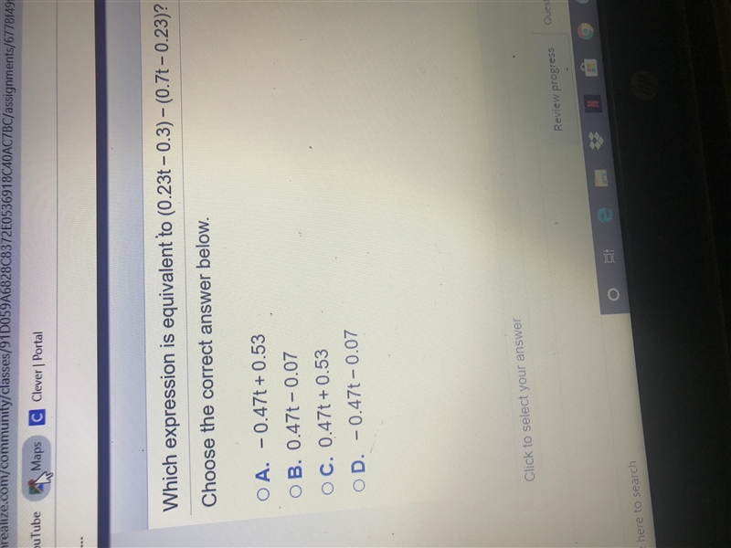 Which expression is equivalent to (0.23t-0.3)-(0.7t-0.23)-example-1