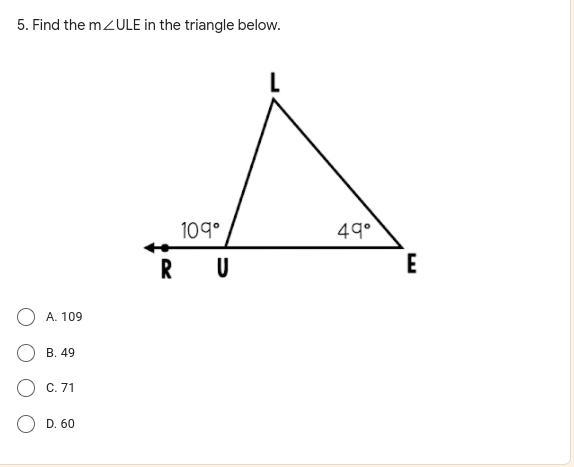 Find the m∠ULE in the triangle below.(ill give brailsit)-example-1