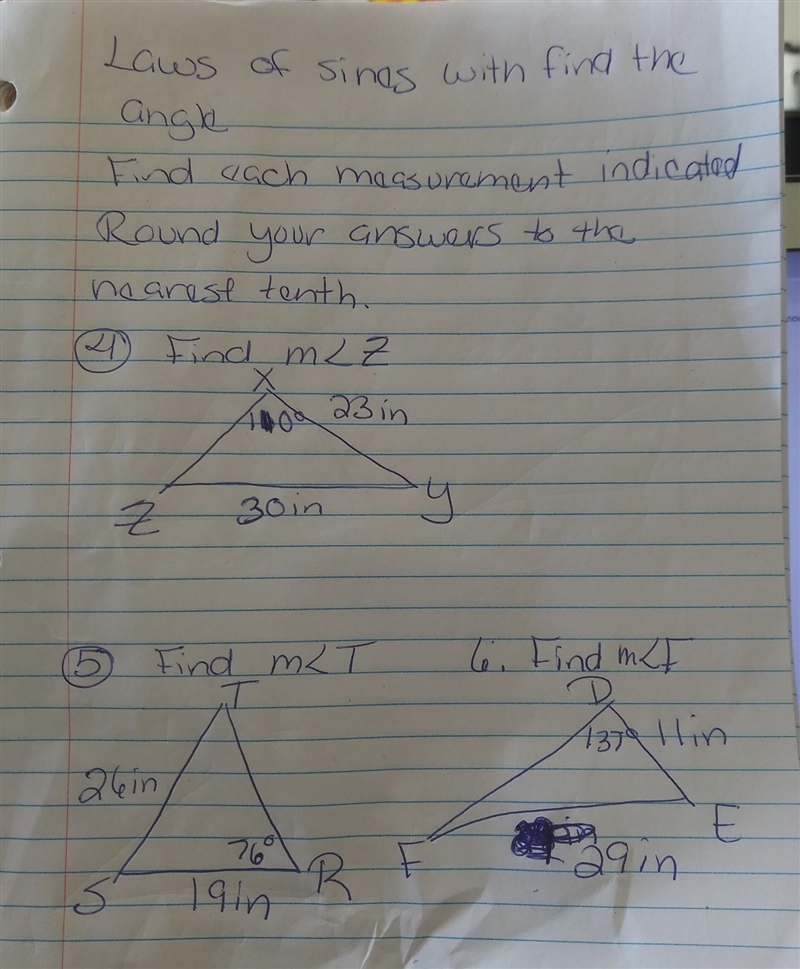 laws of Sines with find the angle. Find each measurement indicated. Round your answers-example-1