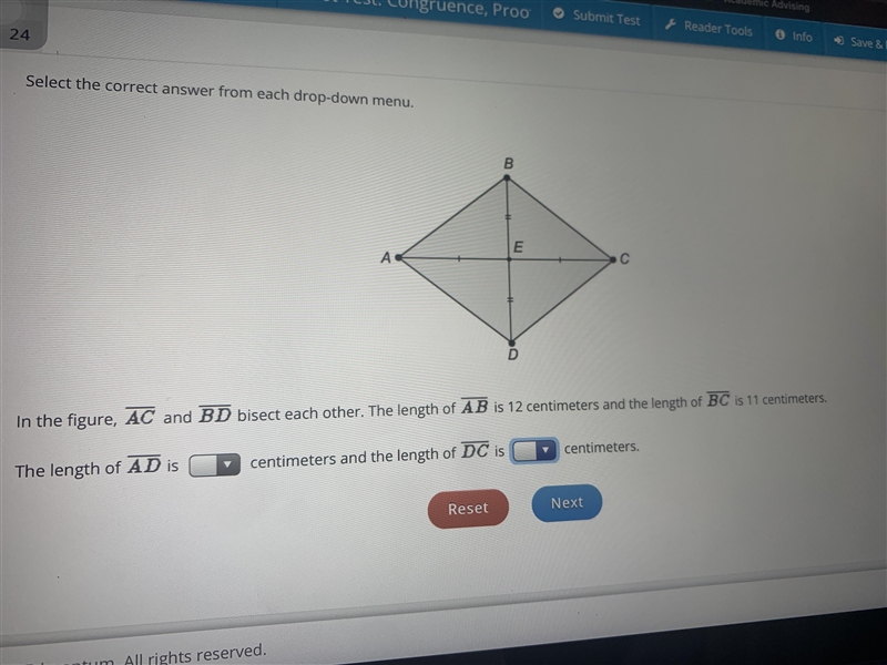 50 POINTS!!! In the figure, AC and BD bisect each other. The length of AB is 12 centimeters-example-1