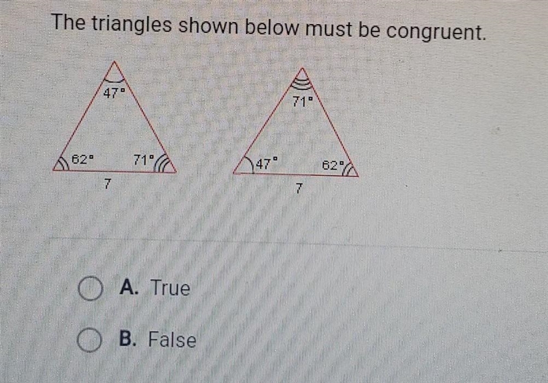 Need help!! 40 points !! The triangles shown below must be congruent. ​-example-1