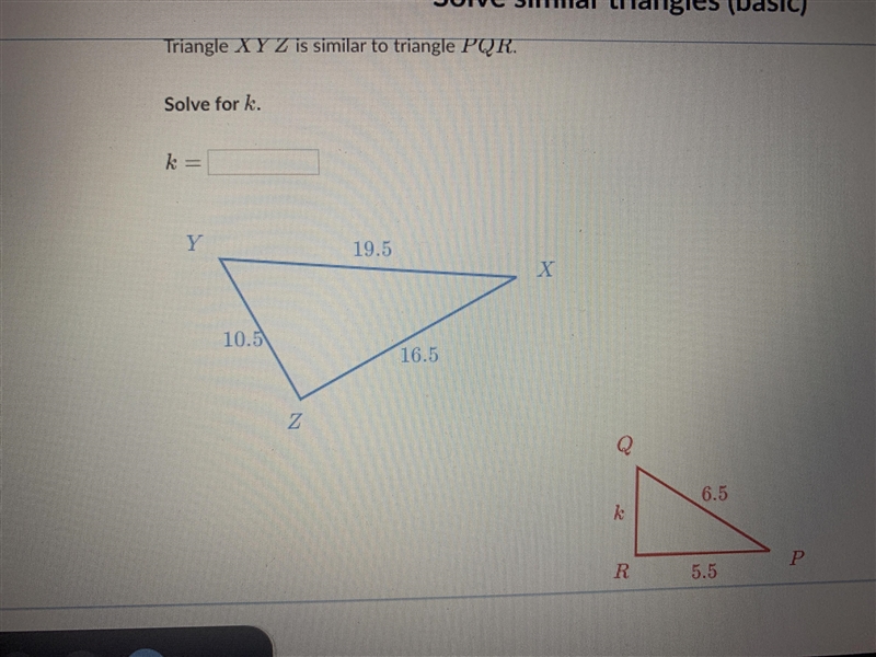 Solve similar triangles can someone please answer-example-1