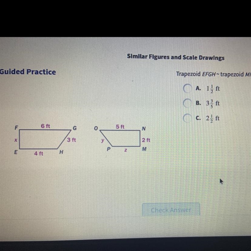 Trapezoid EFGH ~ trapezoid MNOP. Find the value of y. answers in the picture-example-1