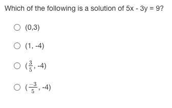 Which of the following is a solution of 5x - 3y = 9?-example-1