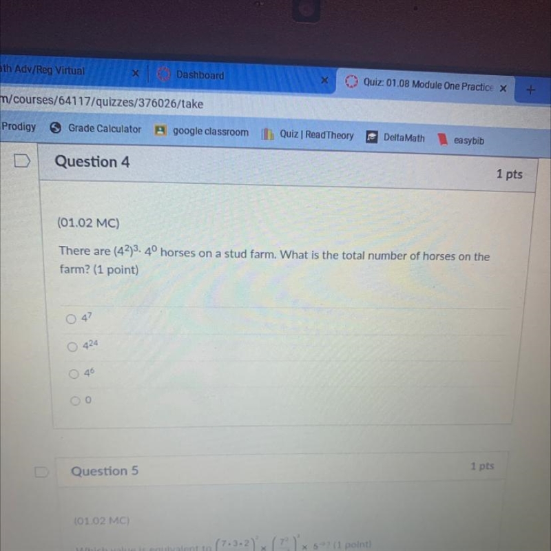 The question says there are (4^2)^3x 4^o horses on a farm what is the total number-example-1