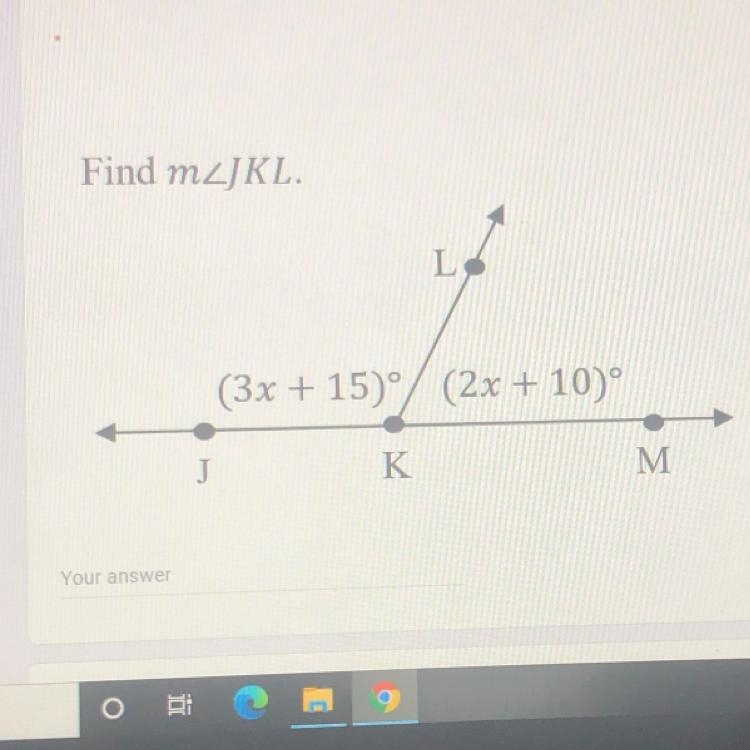 1 point Find mzJKL. (3x + 15) (2x + 10)° J K M-example-1