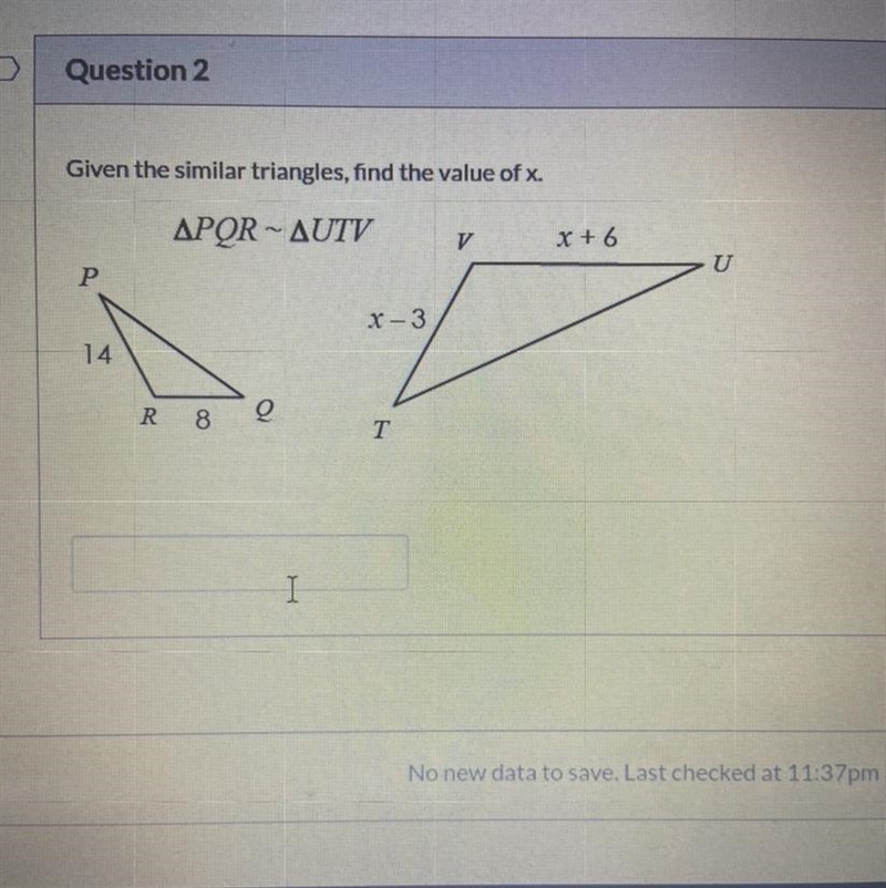 Given the similar triangles, find the value of X.-example-1