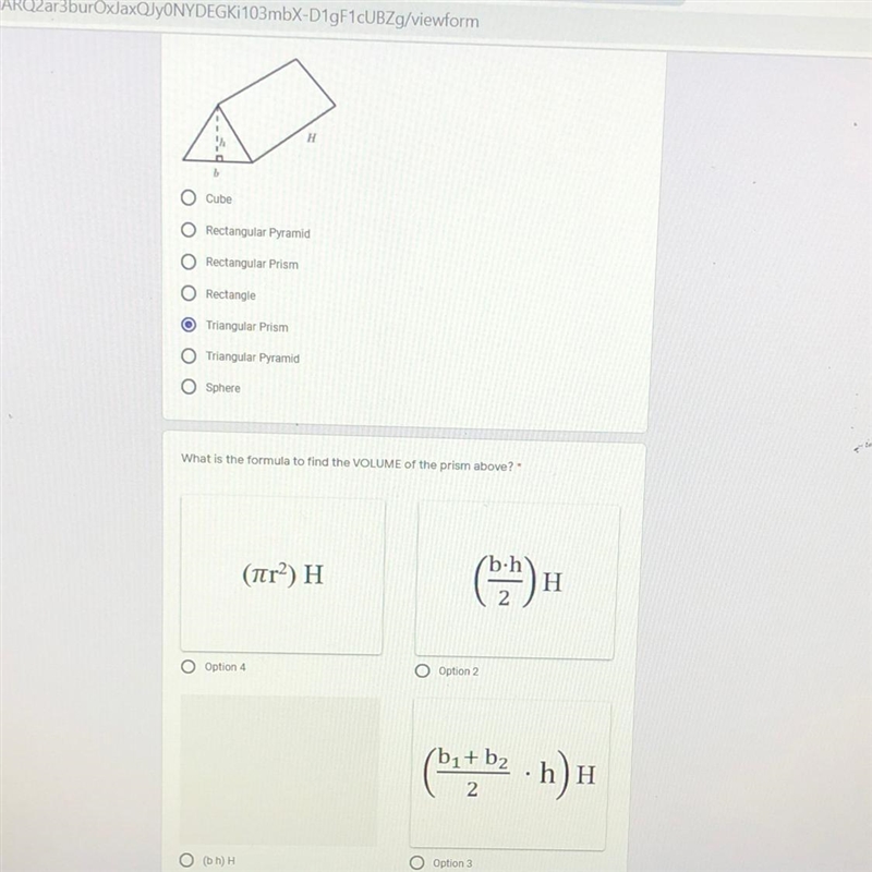 What is the formula to find the volume of the prism above ?-example-1