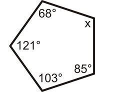 Find the missing angle x. a.540° b. 377° c. 121° d. 163°-example-1