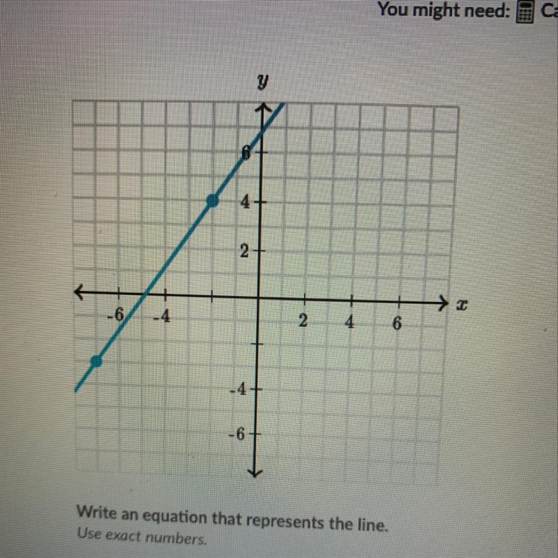 Write an equation that represents the line. Use exact numbers.-example-1