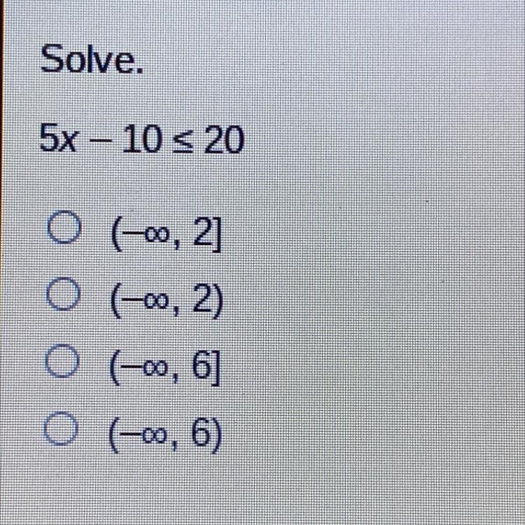 Solve 5x - 10 <_ 20 pls help-example-1