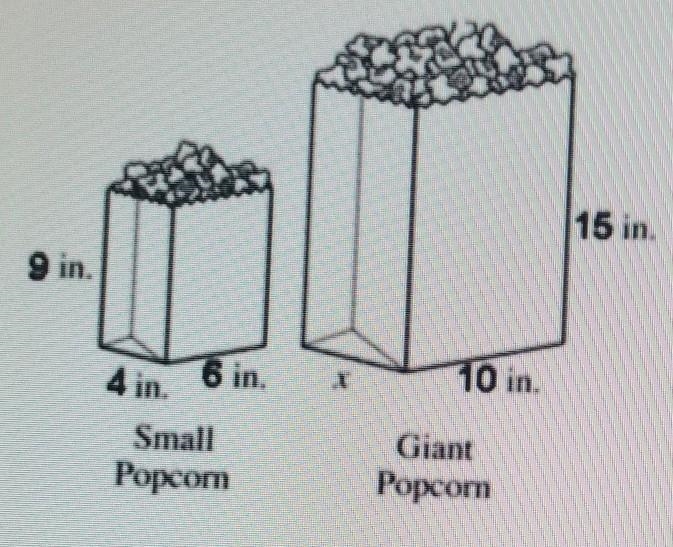 Esmeralda works in the snack bar at the movie theater. She serves popcorn in two sizes-example-1