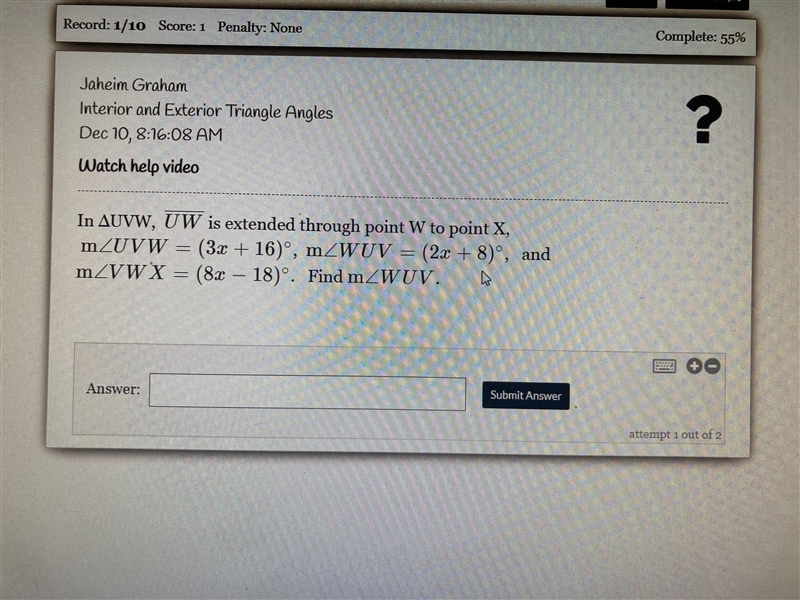 Interior and Exterior Triangle Angles please help asap !!!!-example-1