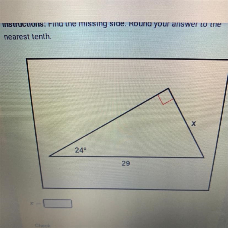 Find the missing side. Round your answer to the nearest tenth.-example-1