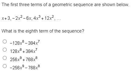 The first three terms of a geometric sequence are shown below. What is the eighth-example-1