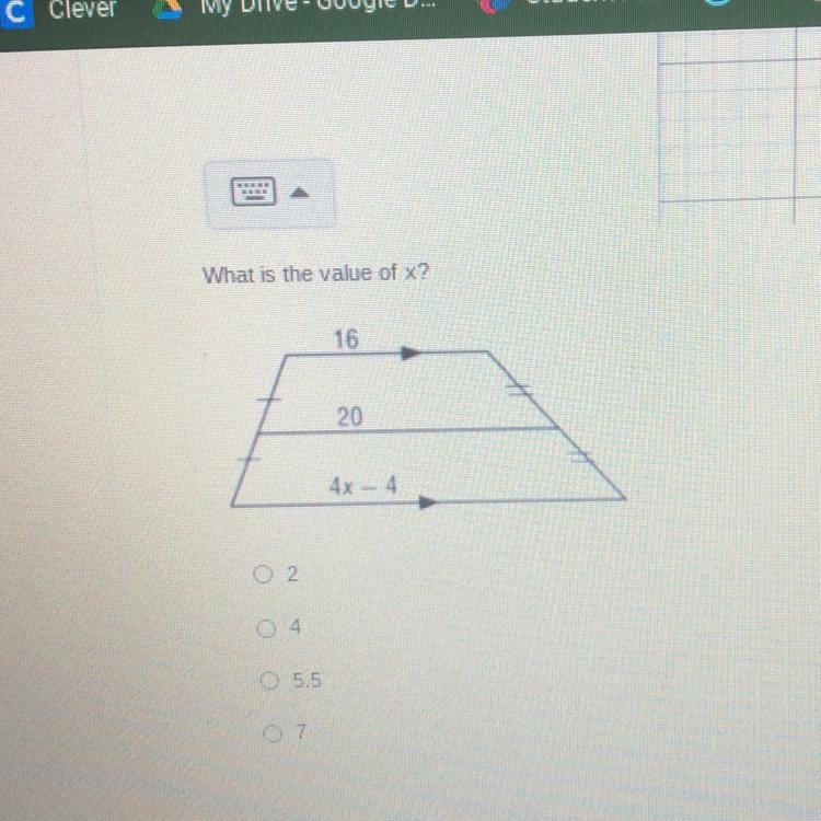 What is the value of x? A=2 B=4 C=5.5 D.7-example-1