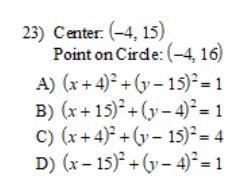 Use the information provided to write the equation of each circle. Photo attached-example-1